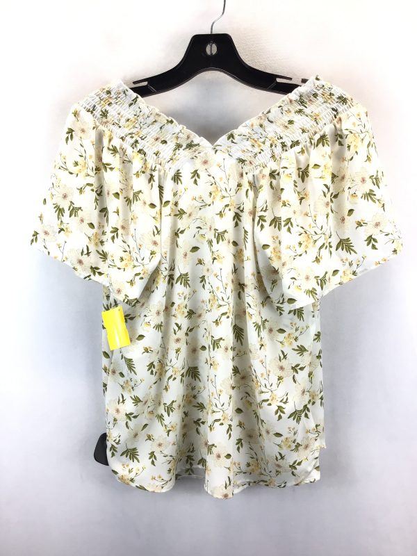 Cream & Green Top Short Sleeve Pleione, Size S Cheap