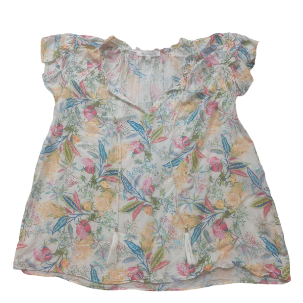 Floral Print Top Short Sleeve Rose And Olive, Size Xl on Sale