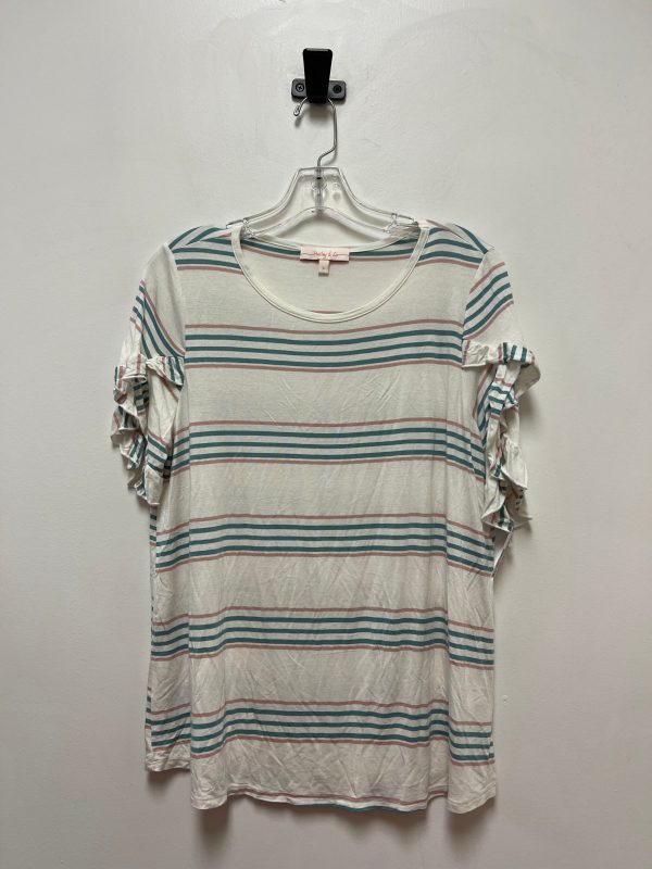 Striped Pattern Top Short Sleeve Clothes Mentor, Size L For Cheap